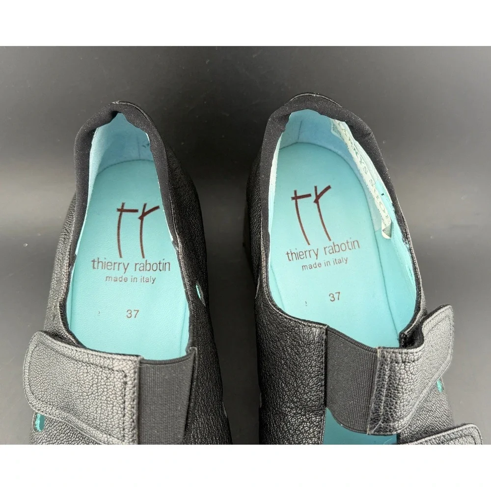 Thierry Rabotin Daisy Wedge Shoes-Black Leather, Made in Italy, Womens 6.5/37